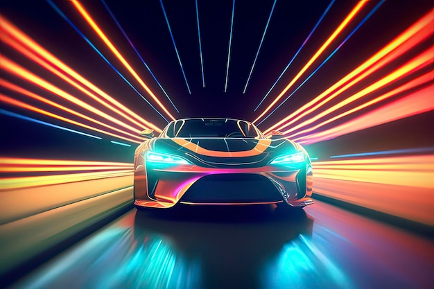 A highspeed sports car driving at night AI technology generated image