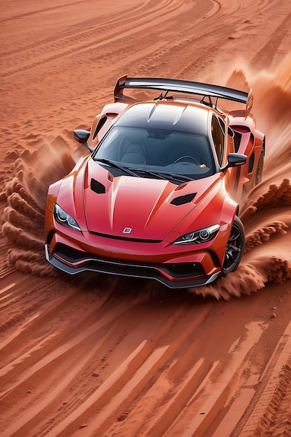Скоростной спортивный автомобиль на красном песке
