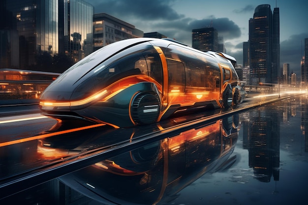 Highspeed train in the city at night 3d rendering