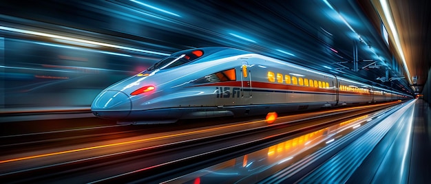 Highspeed train departing station with a blur of movement