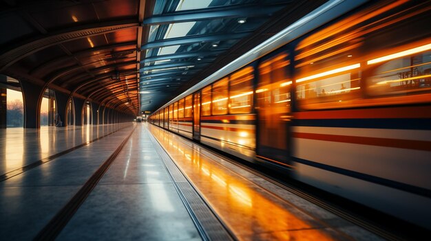 Highspeed train in motion on the railway station Blurred background