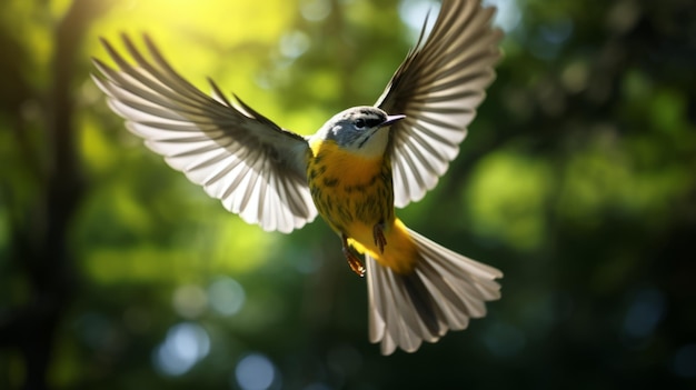 Highspeed Warbler vliegt in het bos Real Image 8k