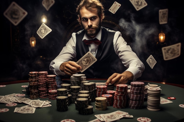 Foto la mano vincente di un professionista del poker al tavolo del casinò