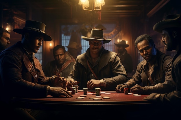 A highstakes poker game in a dimly lit saloon with 00165 00