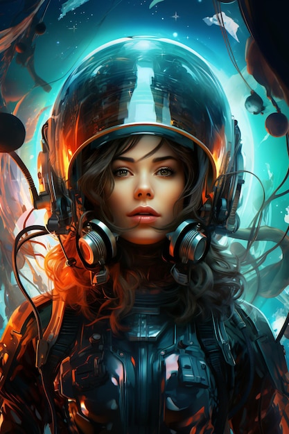 Hightech astronaut portraits in spacesuits in cyberpunk neon