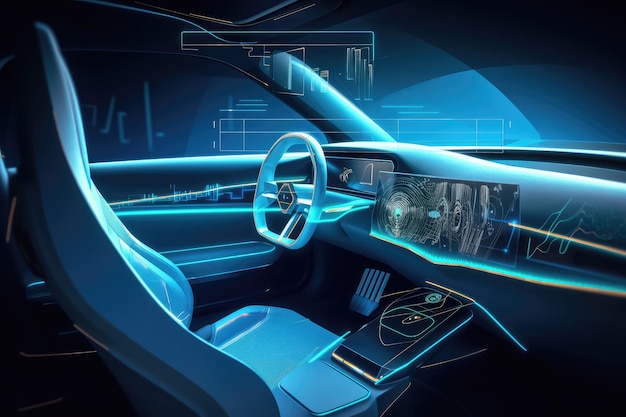 Hightech auto-interieur met augmented reality met holografische displays en touchscreens