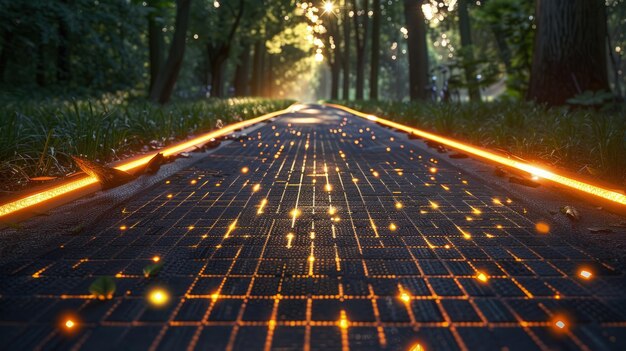 Photo hightech bicycle lanes with solarpowered lights