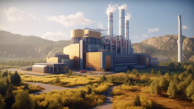 A hightech biomass power plant converts natural waste into energy while providing an environmentally friendly energy source It highlights the future of green energy Created with Generative AI