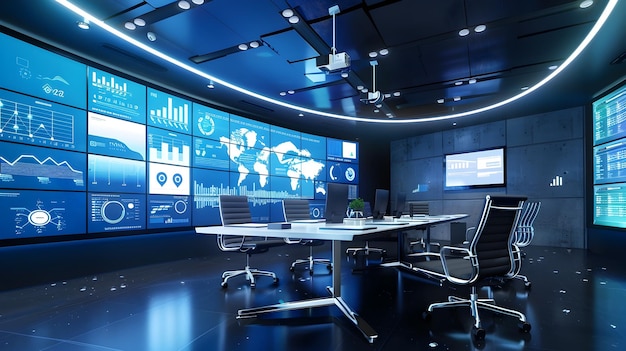 hightech command center facilitating strategic decisions with live data analytics and visualization