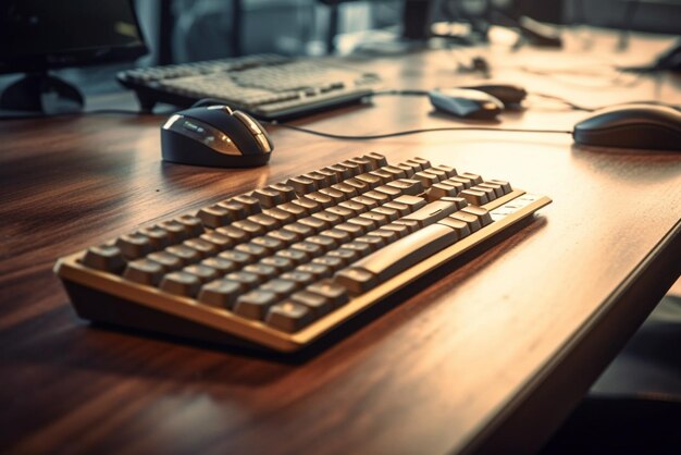 Foto hightech computermuis en toetsenbord op tafel gemaakt met generatieve ai-tools