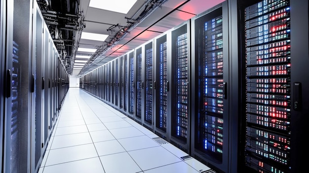 Hightech Data Center met Blue Server Racks Cloud Computing en Netwerkopslag