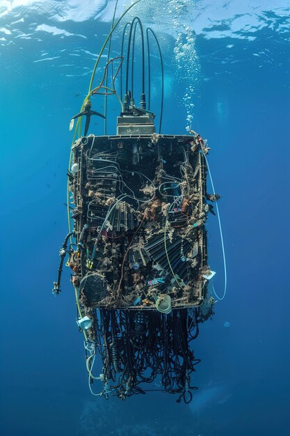 Foto un sistema di filtrazione ad alta tecnologia estrae le microplastiche dall'acqua di mare in un processo avanzato di pulizia degli oceani