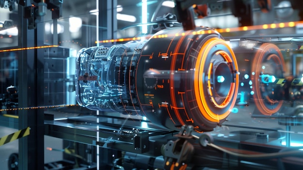 Hightech futuristic engine concept glowing with neon lights