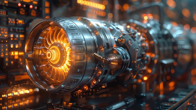 Photo a hightech futuristic turbine engine with fans jet engine with drive