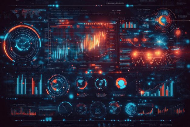 hightech infographic with a focus on data analytics and big data the layout includes icons and diagrams representing data visualization machine learning and predictive analytics the color scheme