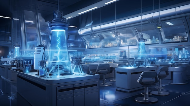 Photo a hightech laboratory filled with futuristic gadgets and devices digital concept illustration painting