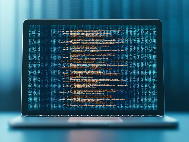 hightech laptop displaying complex code snippets web development tools programmer s workspace