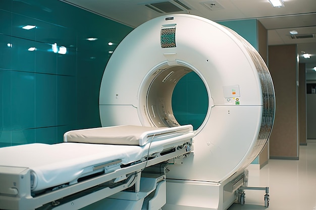 Hightech mri machine with view of brain and spinal cord visible created with generative ai