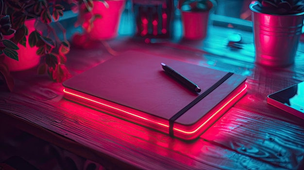 Photo a hightech neonlit smart diary for private encrypted journaling