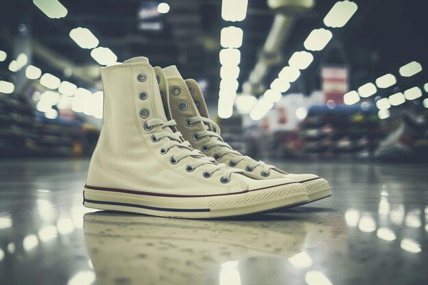 Hightop canvas sneakers under store lights