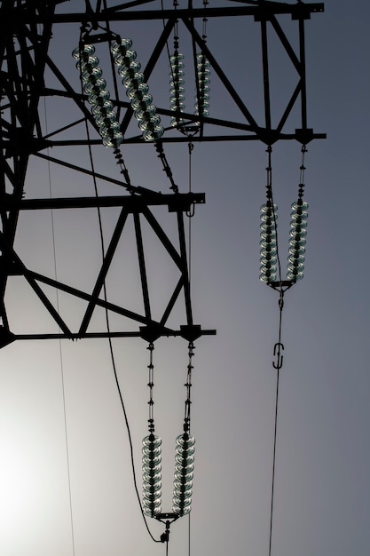 Highvoltage power lines on a metal pole