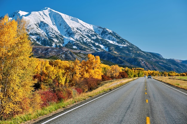 Highway at autumn in Colorado USA