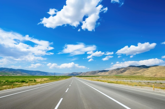 Highway and a blue sky Asphalt road and beautiful countryside landscape AI generated illustration