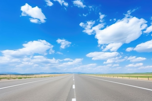 Photo highway and a blue sky asphalt road and beautiful countryside landscape ai generated illustration