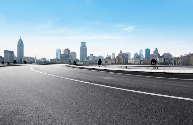 Highway and city skyline in Shanghai, China