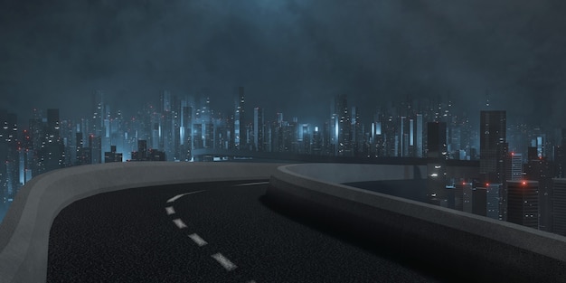 Highway and city view at night