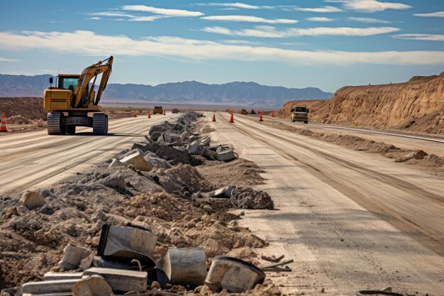 砂漠のハイウェイ建設 空のアスファルト道路 アドベンチャー道路砂漠のアイが生成した