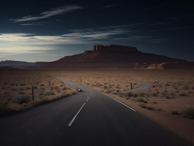 Highway down middle low level looking towards monument valley panoramic at night