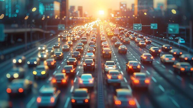 Foto un'autostrada piena di auto e un semaforo