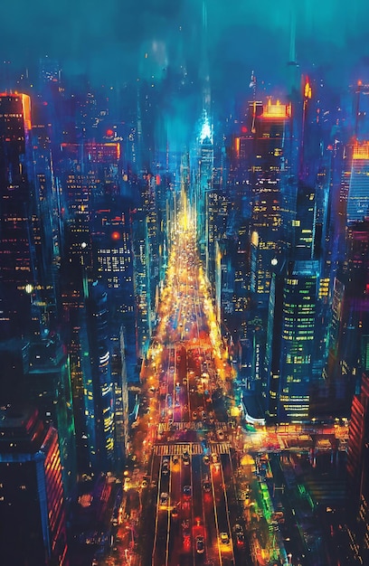 highway in the future modern big city nighttime beautiful lights ai art