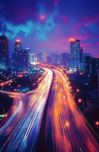 highway in the future modern big city nighttime beautiful lights ai art