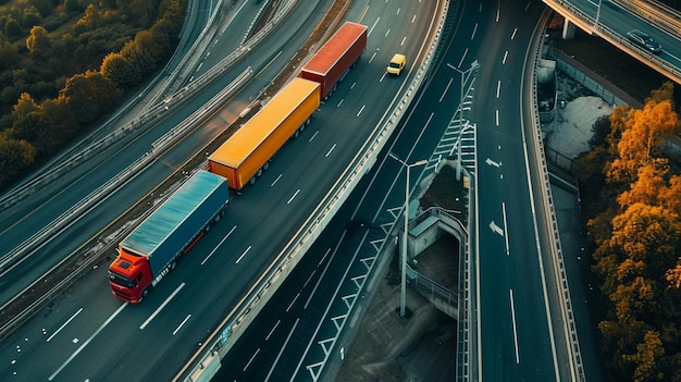 Photo highway interchange aerial view with trucks traffic flow overpass iconic roadway junction image