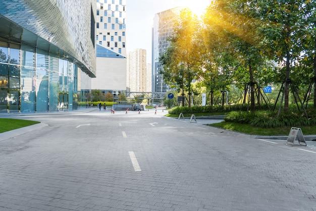 Photo highway and modern urban architecture in qiantang river new town, hangzhou, china