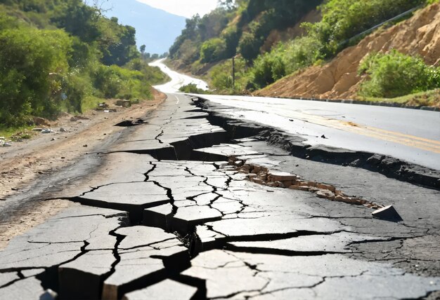 Photo highway road destroyed by earthquake
