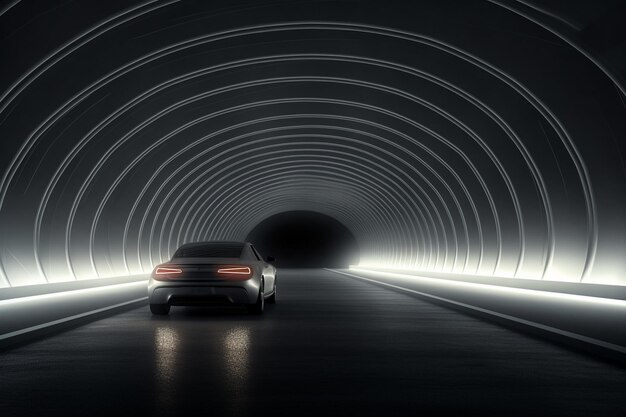 Highway road tunnel with car light AI generated image