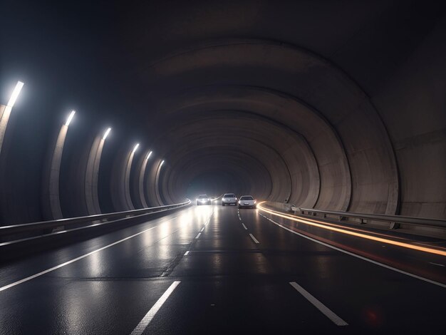 Highway road tunnel with car light