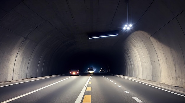 Highway road tunnel with car light