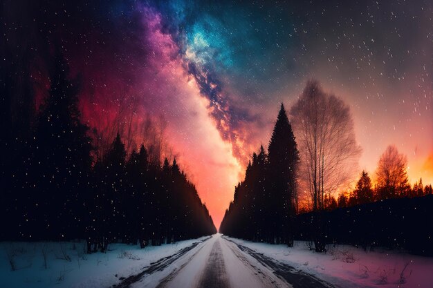 highway road with colorful sky