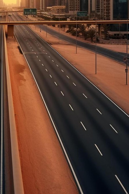 Foto strade autostradali con traffico in una grande città dubai al tramonto