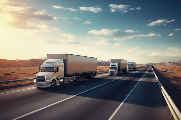 Photo highway scene with cargo trucks transporting goods ai generated