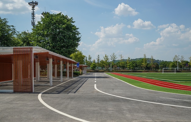 Highway and stadium in outdoor exhibition hall