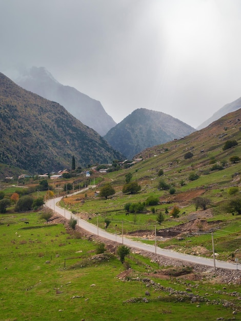 Highway through the autumn hills natural way concept road to t