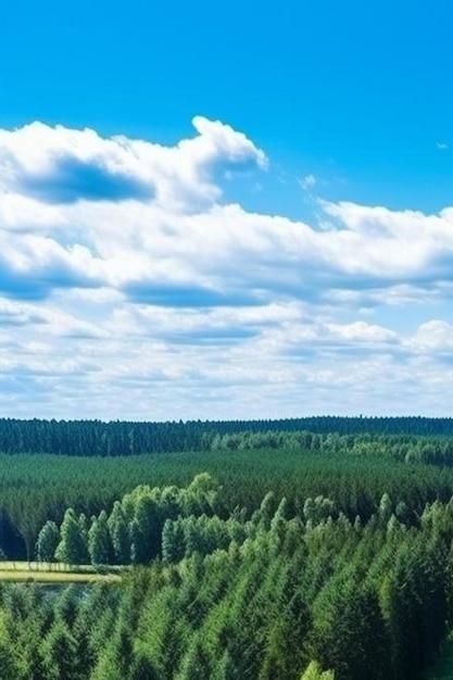 Highway through forest with pine trees and lakes