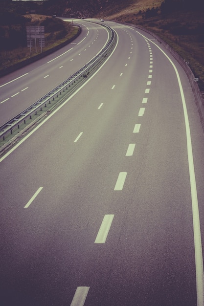 Highway through France at summer time. Top view