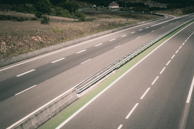 Highway through France at summer time. Top view