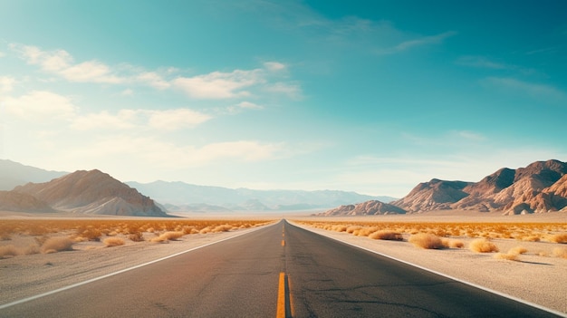 highway through mountains at sunset in death valley national park